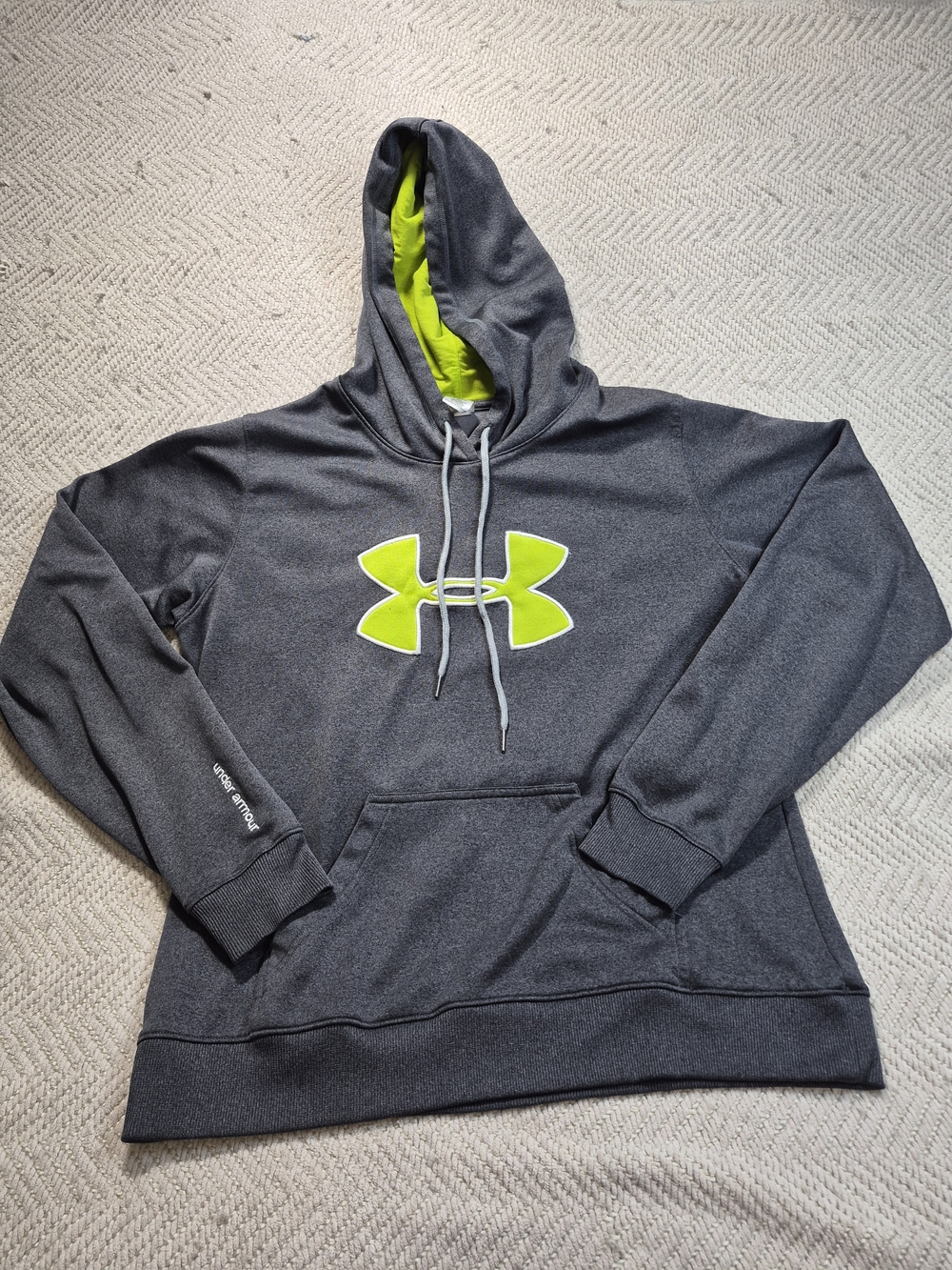 Under Armour Men's Gray Hoodie with Neon Yellow Logo